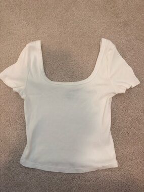 Universal Thread White Ribbed Scoop Neck Short Sleeve Top